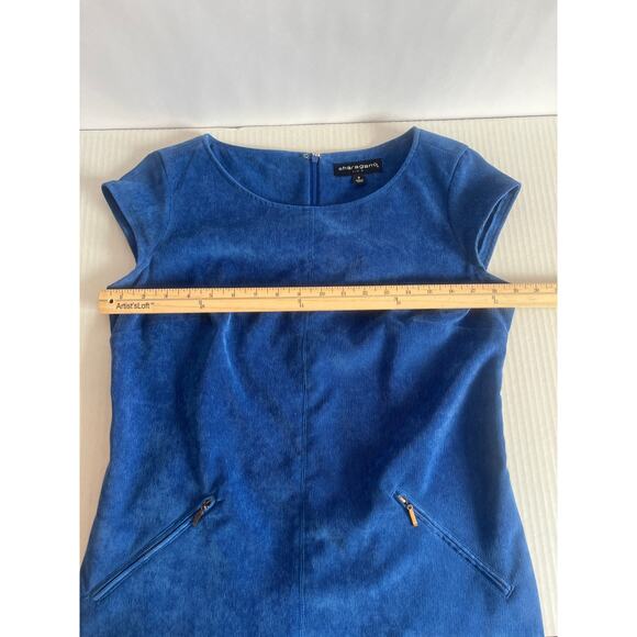 Sharagano Blue Corduroy Short Cap Sleeve Mini Shift Dress Women's Size 8 - Picture 10 of 12